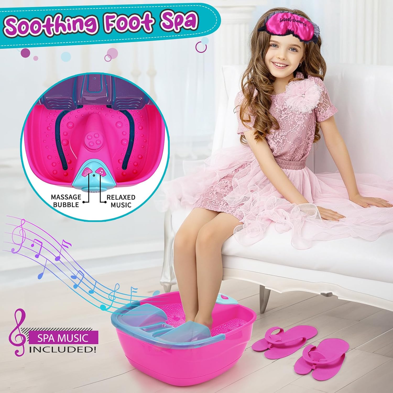 Golray Girls Foot Spa and Nail Kit Ages 5-12 Bubble Massage Soak Tub - Image 4