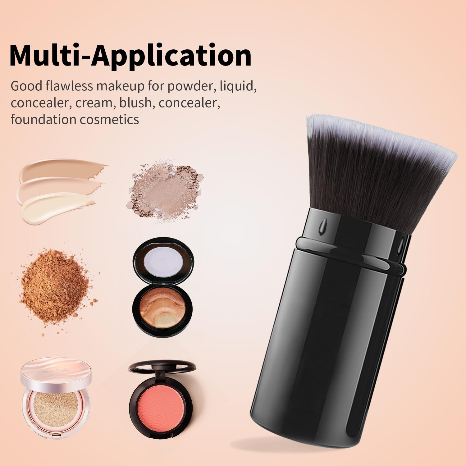 Falliny Retractable Makeup Brush Set - Travel Kabuki for Liquid Powder Cream Cosmetics - Image 4