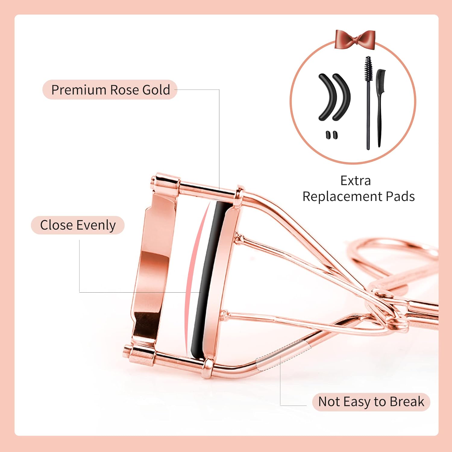 Eyelash Curler Set with Regular and Mini Precision Curlers, Separator Comb, Rose Gold Finish - Image 4