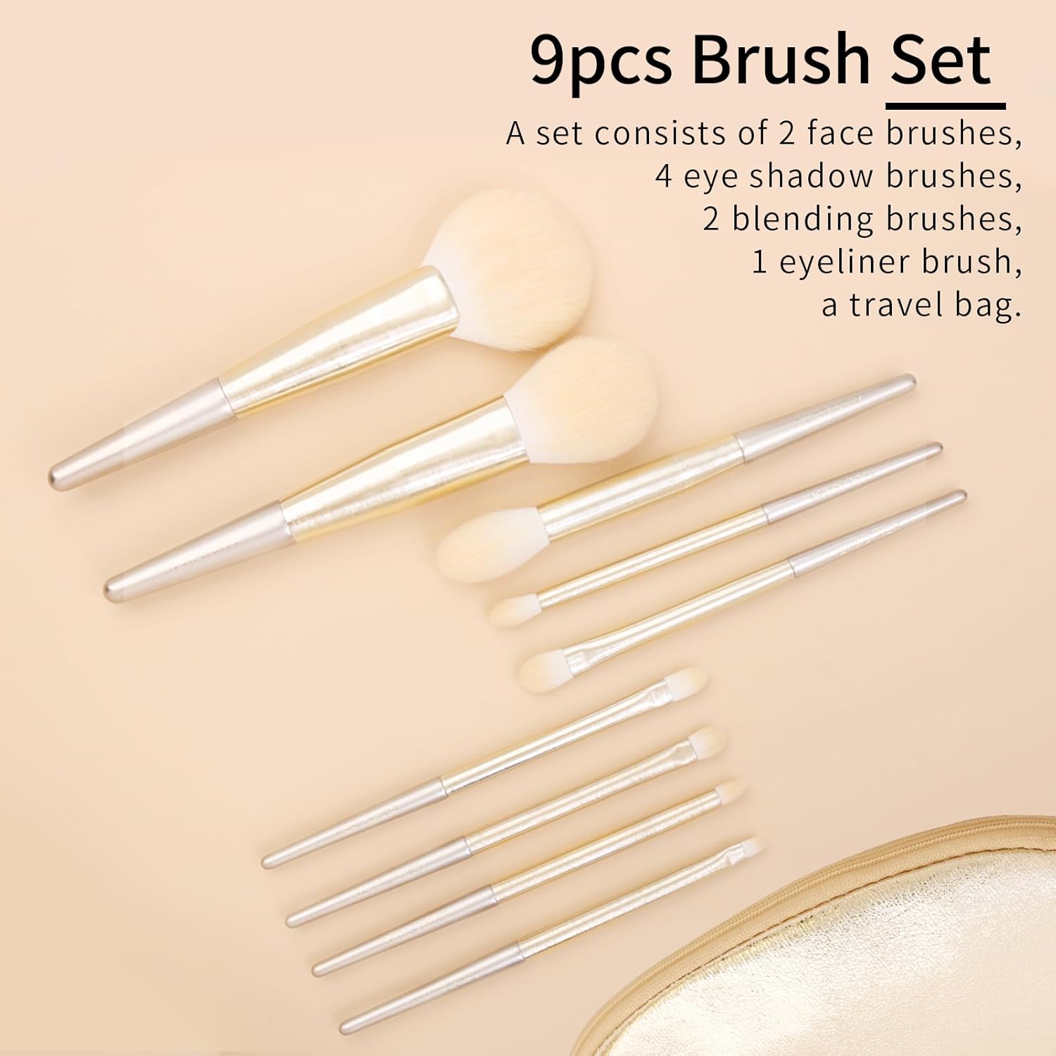 ENZO KEN Natural Fox Hair Makeup Brush Set with Gold Case 10 Piece - Image 6