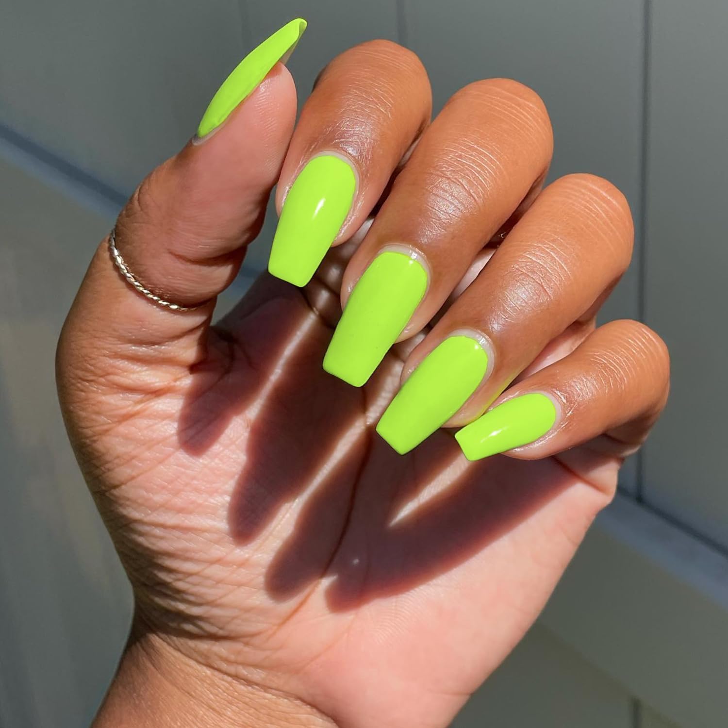 Xcreando Medium Long Square Neon Green Acrylic Coffin Press On Nails for Women Set - Image 2