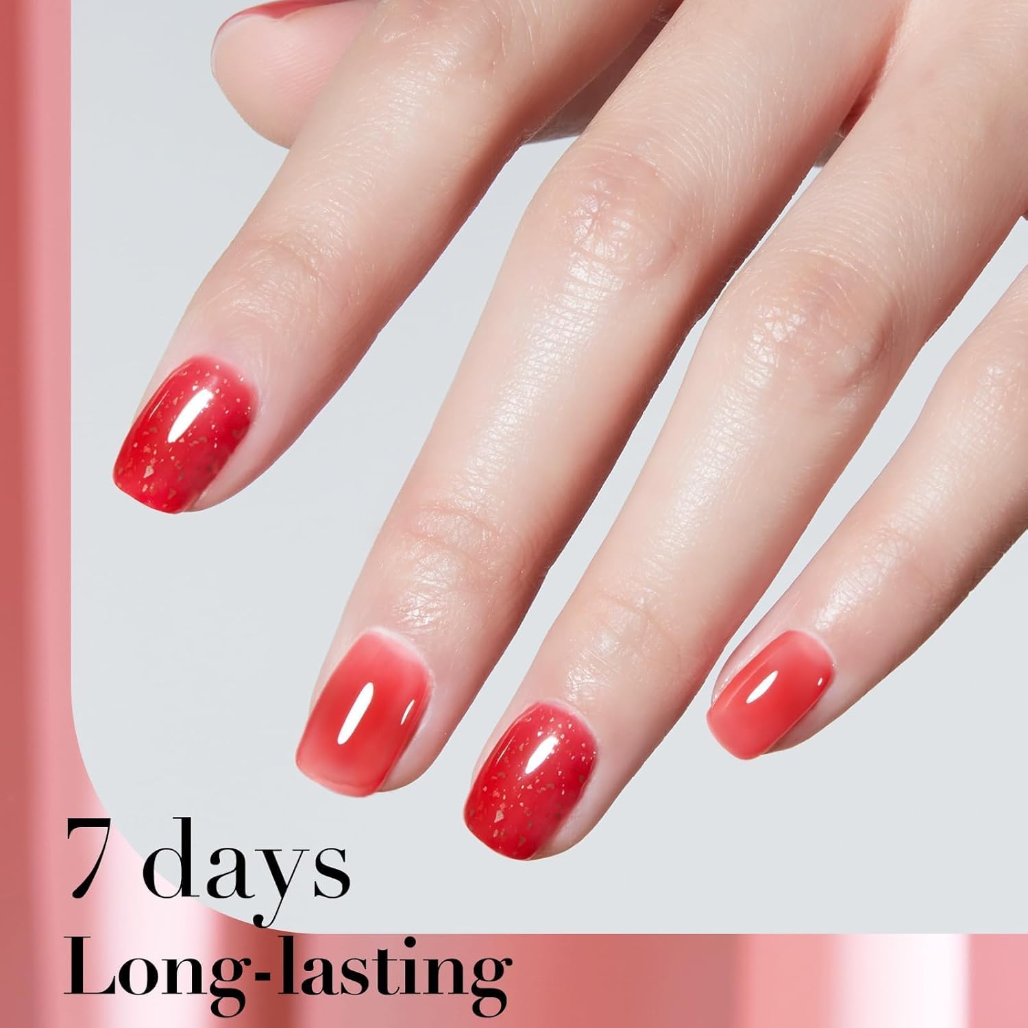AZUREBEAUTY Red Jelly Nail Polish with Gold Foil Glitter, 0.34oz Quick Dry DIY Kit for Women - Image 5