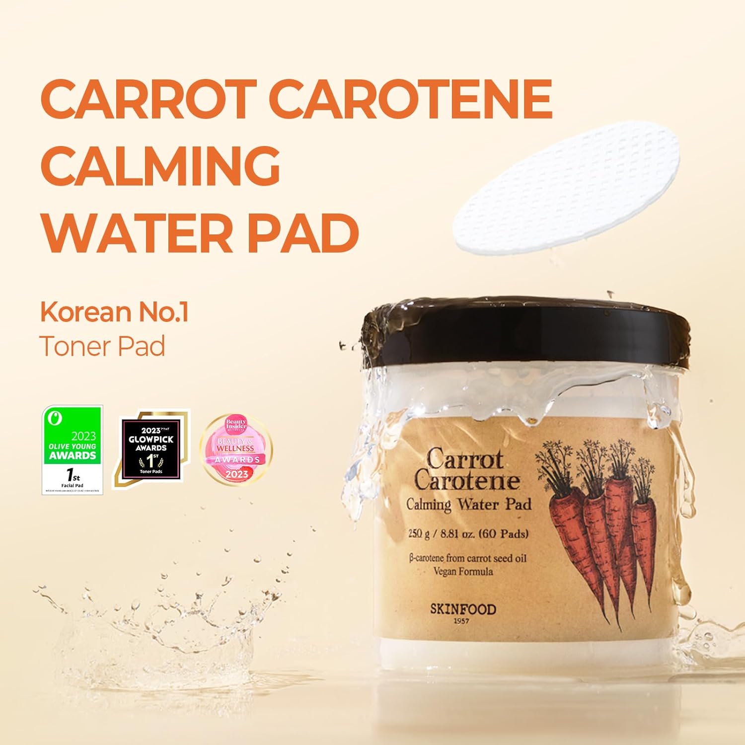 SKINFOOD Carrot Carotene Calming Toner Pads for Sensitive Skin, 60 Count, 8.81 oz - Image 2