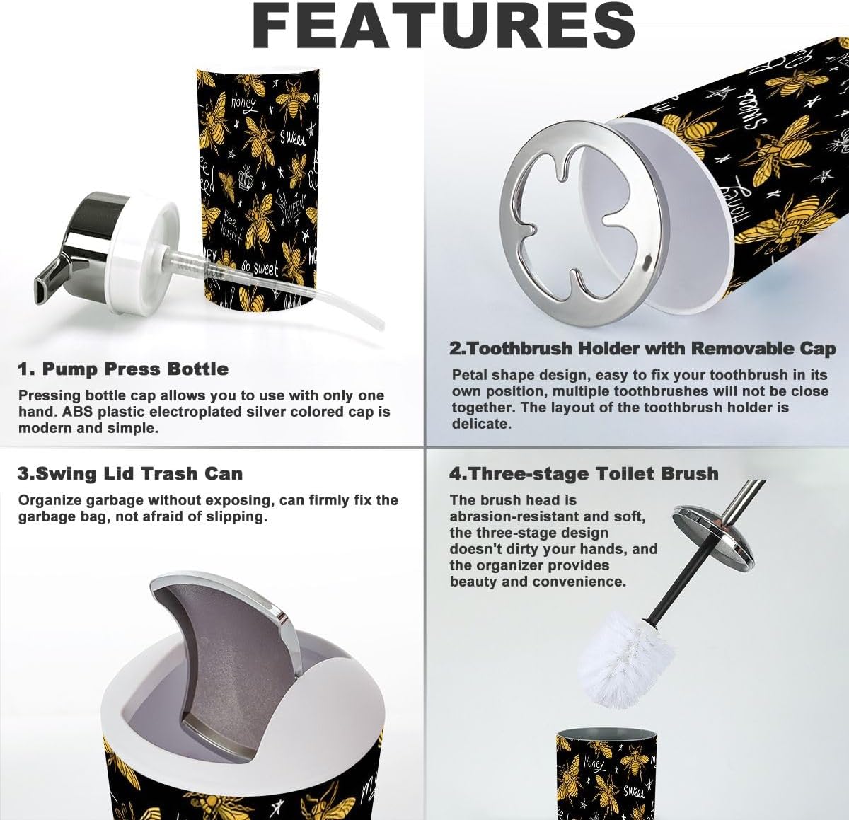 Bathroom Accessories Set 6 Pcs Golden Embroidery Queen Crown Design for Countertop Decor - Image 4