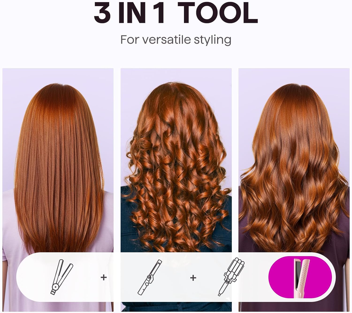 Wavytalk 2-in-1 Airflow Styler Curling Iron and Straightener, 1 Inch Barrel, Pink - Image 2