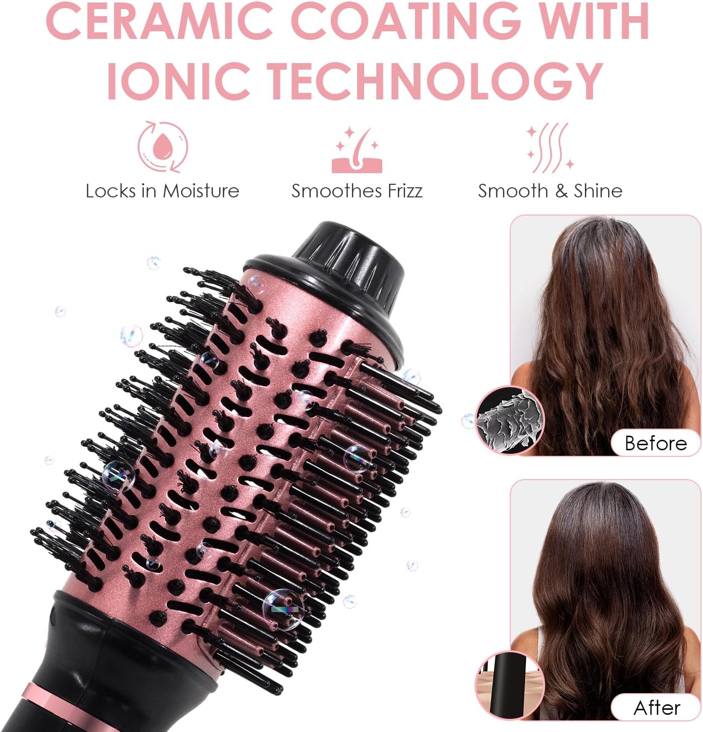 4 in 1 Blow Dryer Brush for Medium to Long Hair, 2.5 Inch Oval Barrel, Black - Image 4