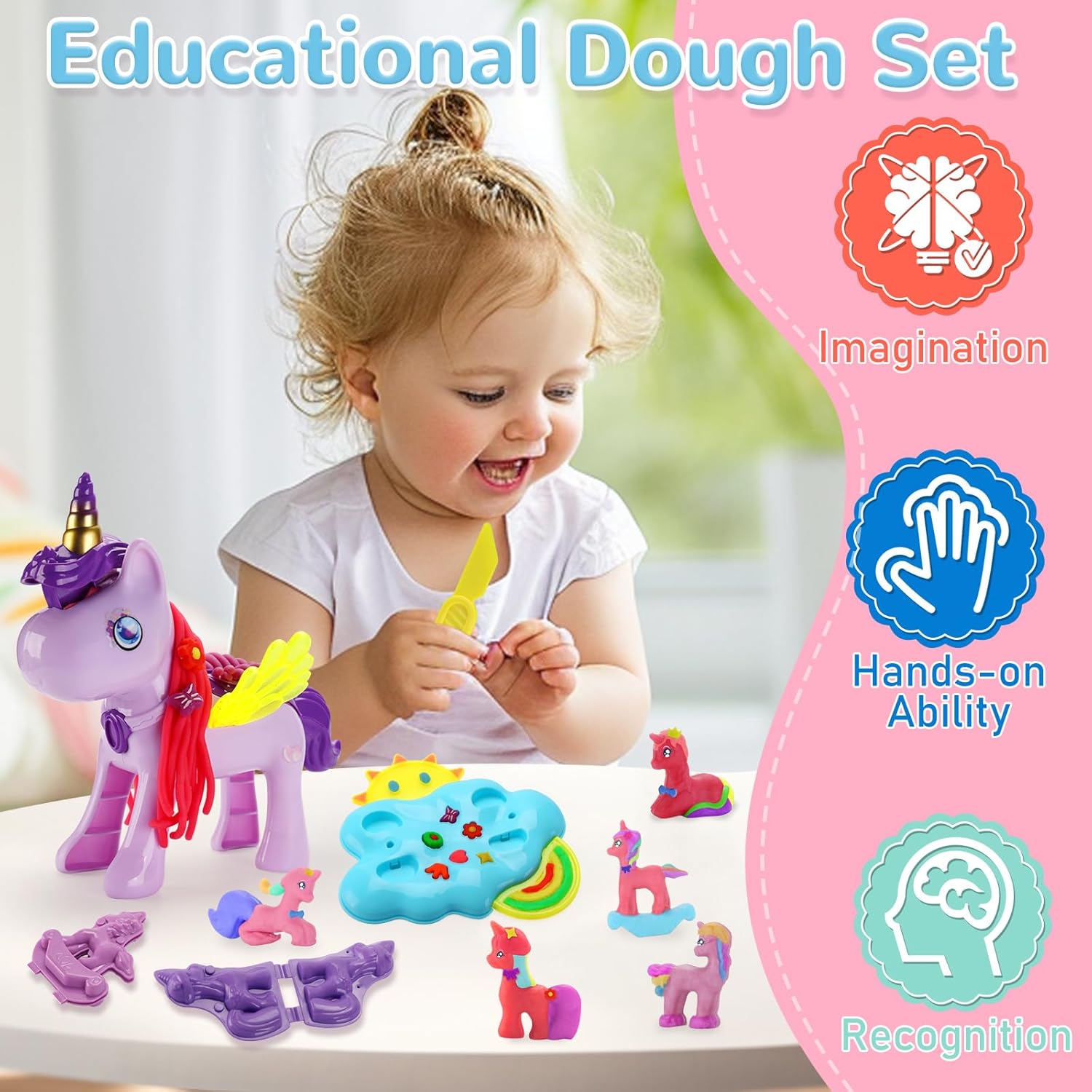 Unicorn Color Dough Set for Kids Ages 3-5, 30 Piece Play Dough Tool Kit - Image 5