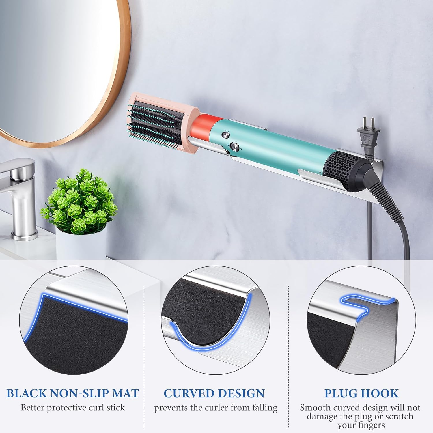 Stainless Steel Curling Iron Holder Wall Mount for Hot Iron Straightener Bathroom Organizer - Image 4