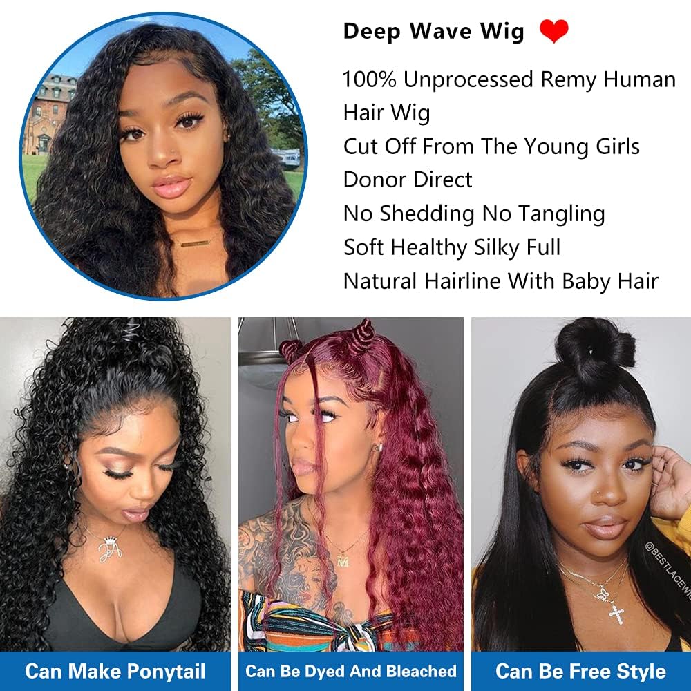 Josblue 4x4 Deep Wave Lace Front Wig 18" Natural Color 180% Density - Image 6