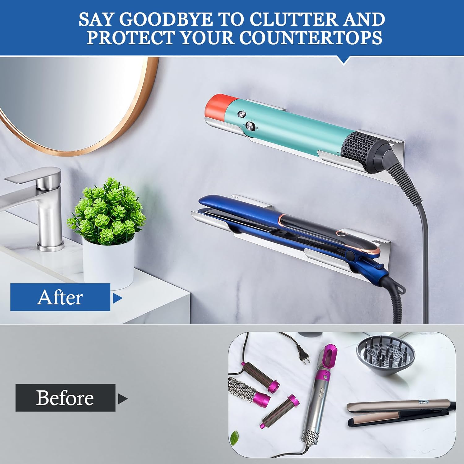 Stainless Steel Curling Iron Holder Wall Mount for Hot Iron Straightener Bathroom Organizer - Image 9