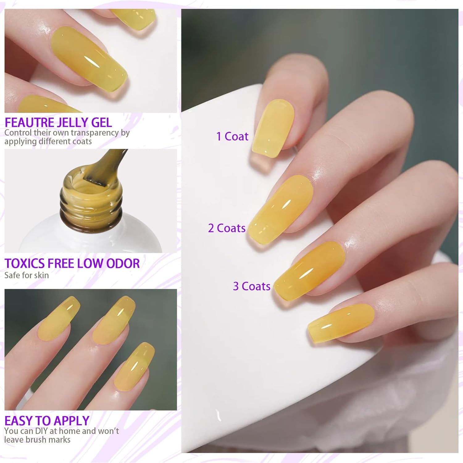 Artdone 6-Color Transparent Gel Nail Polish UV LED Curing Kit 15ml Capacity - Image 5