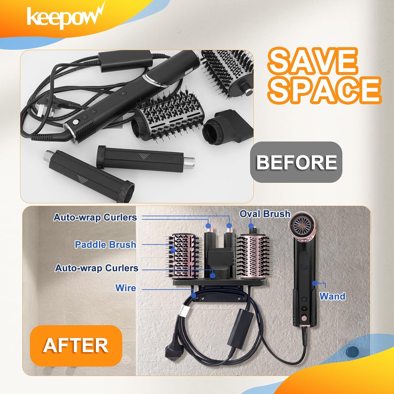 KEEPOW Wall Mount Hair Dryer Holder for Shark Flexstyle, Brush & Dryer Stand, Bathroom Organizer - Image 3