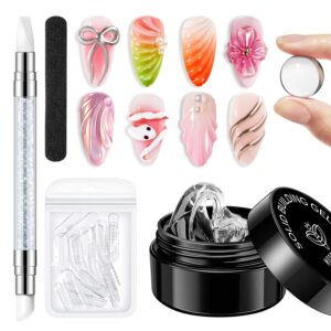 modelones Solid Nail Builder Gel, 3D Nail Kit for Extensions & Sculpting Non-Sticky Clear Builder Hard Gel for Nails Art Salon or Home DIY Manicure U V Light Needed