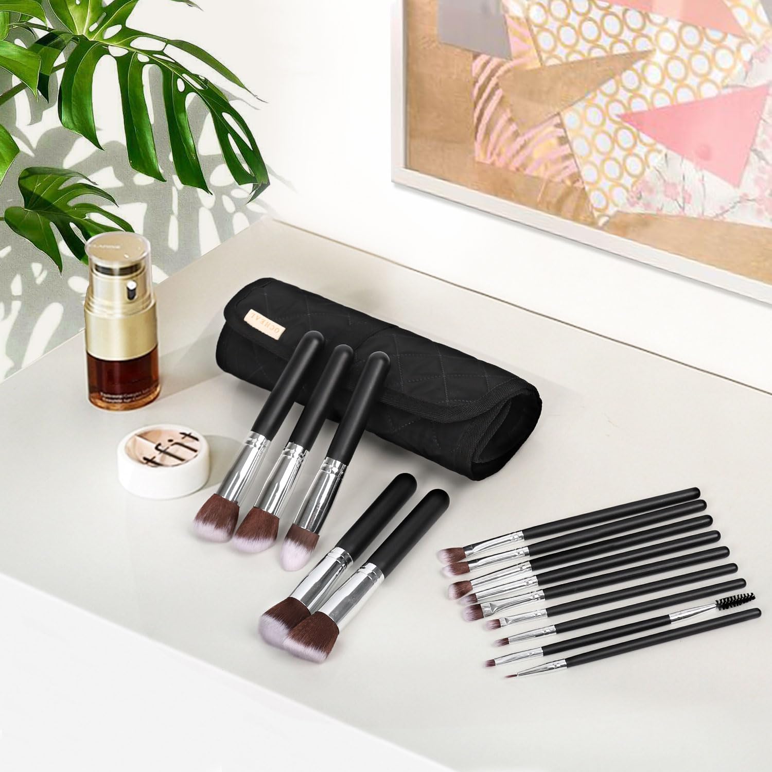 OCHEAL 14-Piece Makeup Brush Set with Holder and Travel Pouch for Women and Artists - Image 5