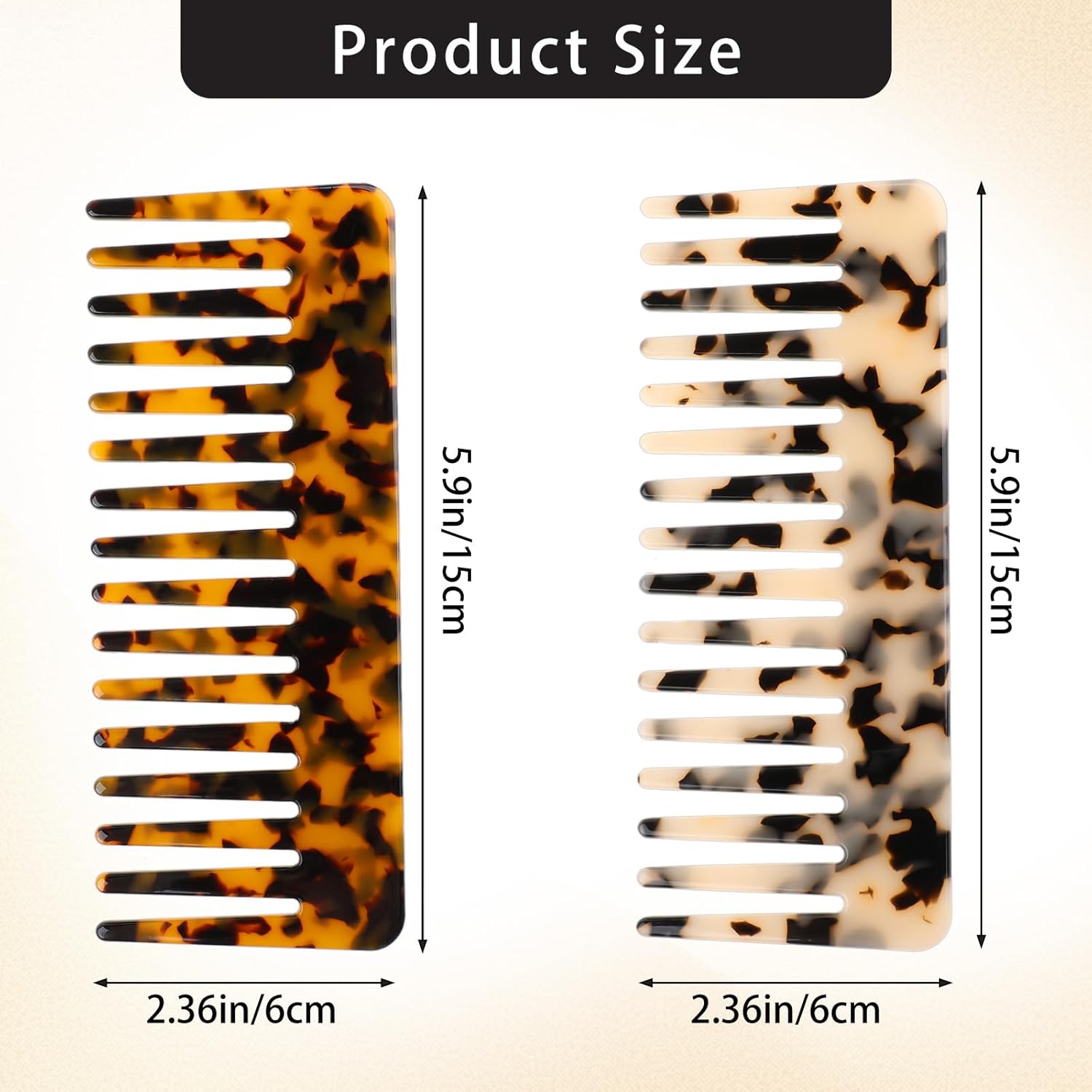 Cellulose Wide Tooth Comb Set 6-Inch Detangling Combs for Curly Thick Hair 2 Piece Tortoise Shell Ivory - Image 4