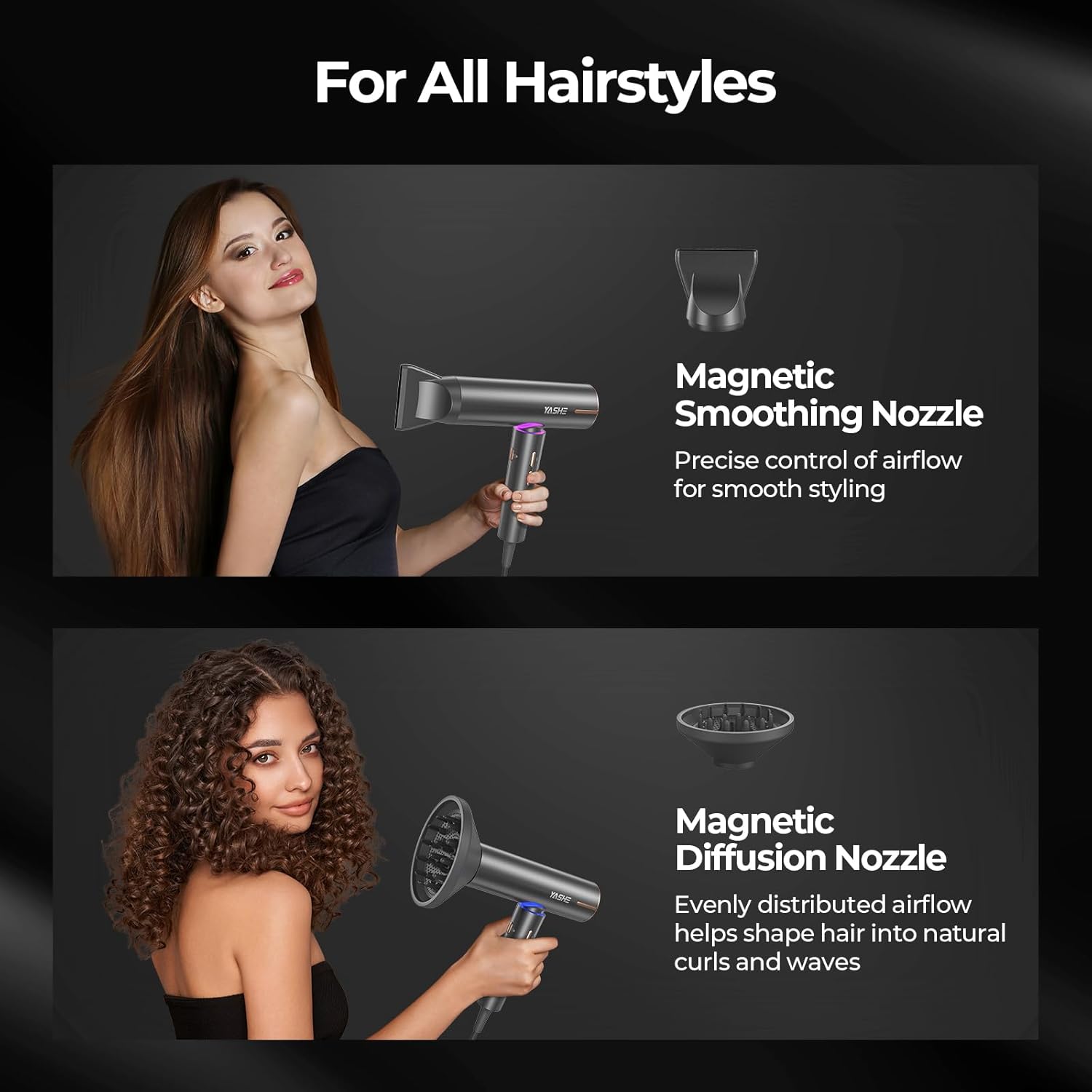 YASHE 1400W Lightweight Hair Dryer with Diffuser, 4 Heat Settings, Brushless Motor - Image 5