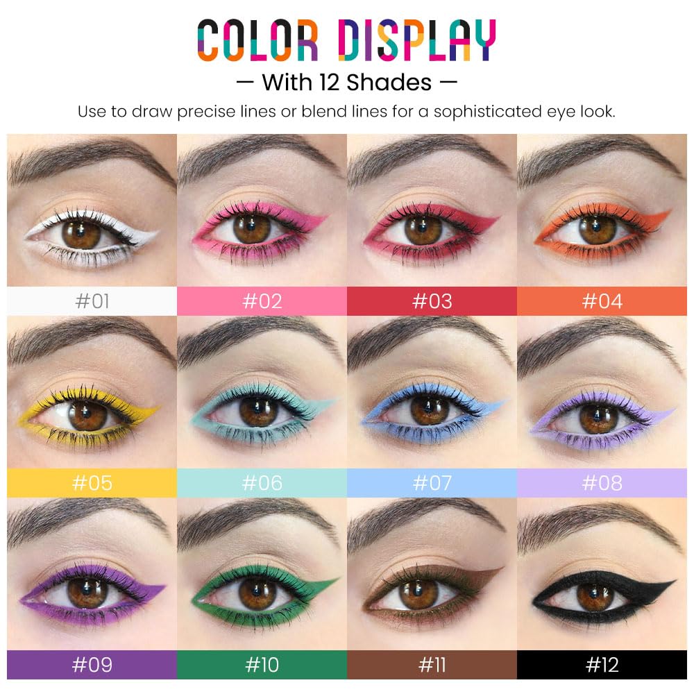 12Pcs Waterproof Colored Matte Gel Eyeliner Pencils Set for Women in Various Colors - Image 2