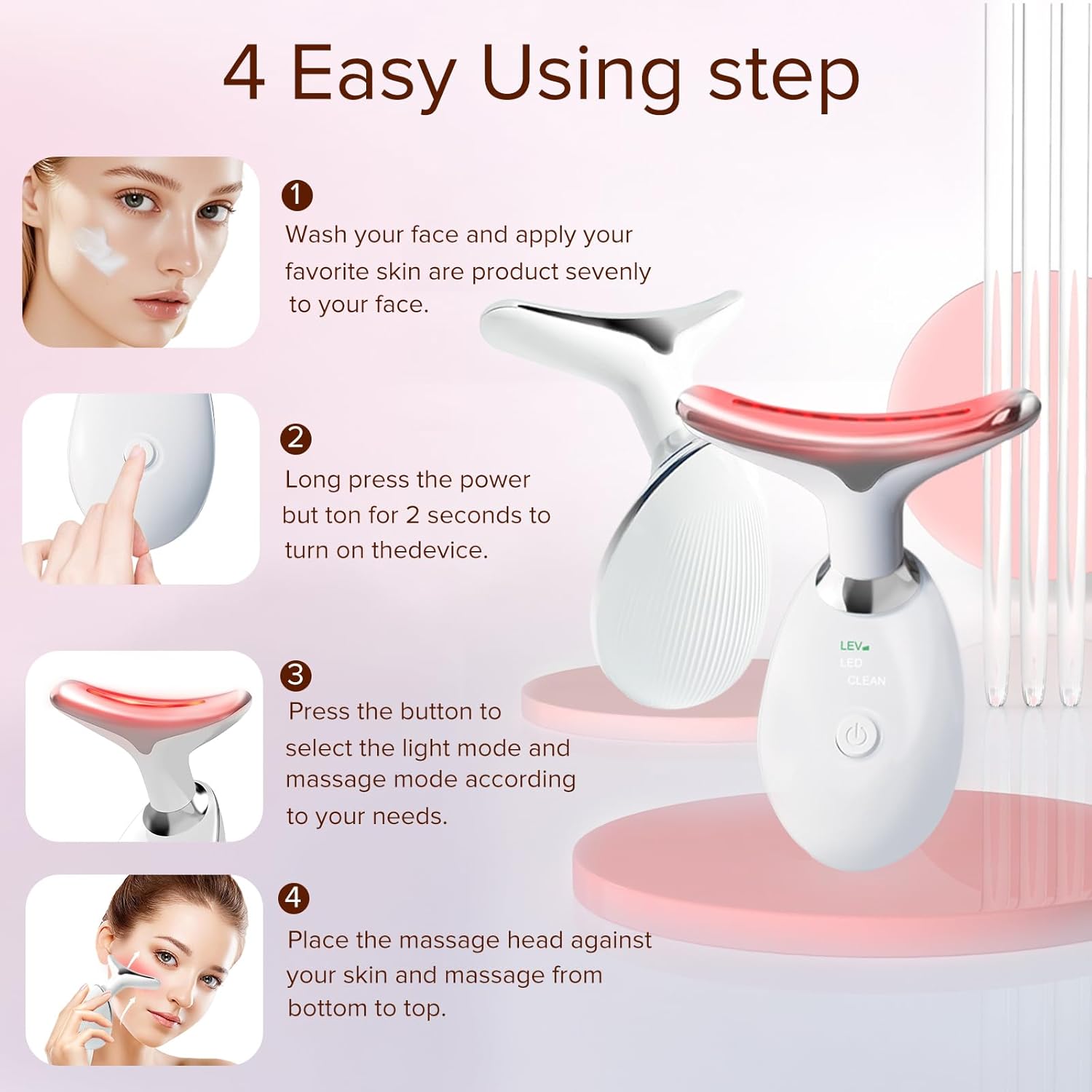 7 Color LED Facial and Neck Massager for Home Skin Rejuvenation and Relaxation - Image 5