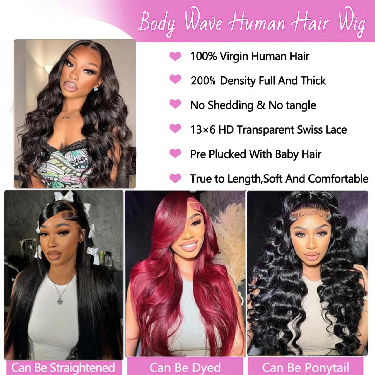 30 Inch Human Hair Body Wave 13x6 HD Transparent Lace Front Wig 200% Density - Image 3
