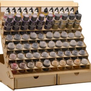 Craft Paint Storage-Modular Paint Organizer - Holds 74 Bottles of Paints, 14 Brushes, 2 Cabinets, and 6 Miniature Stands - Art Tool Storage Rack for Miniature Paint Set