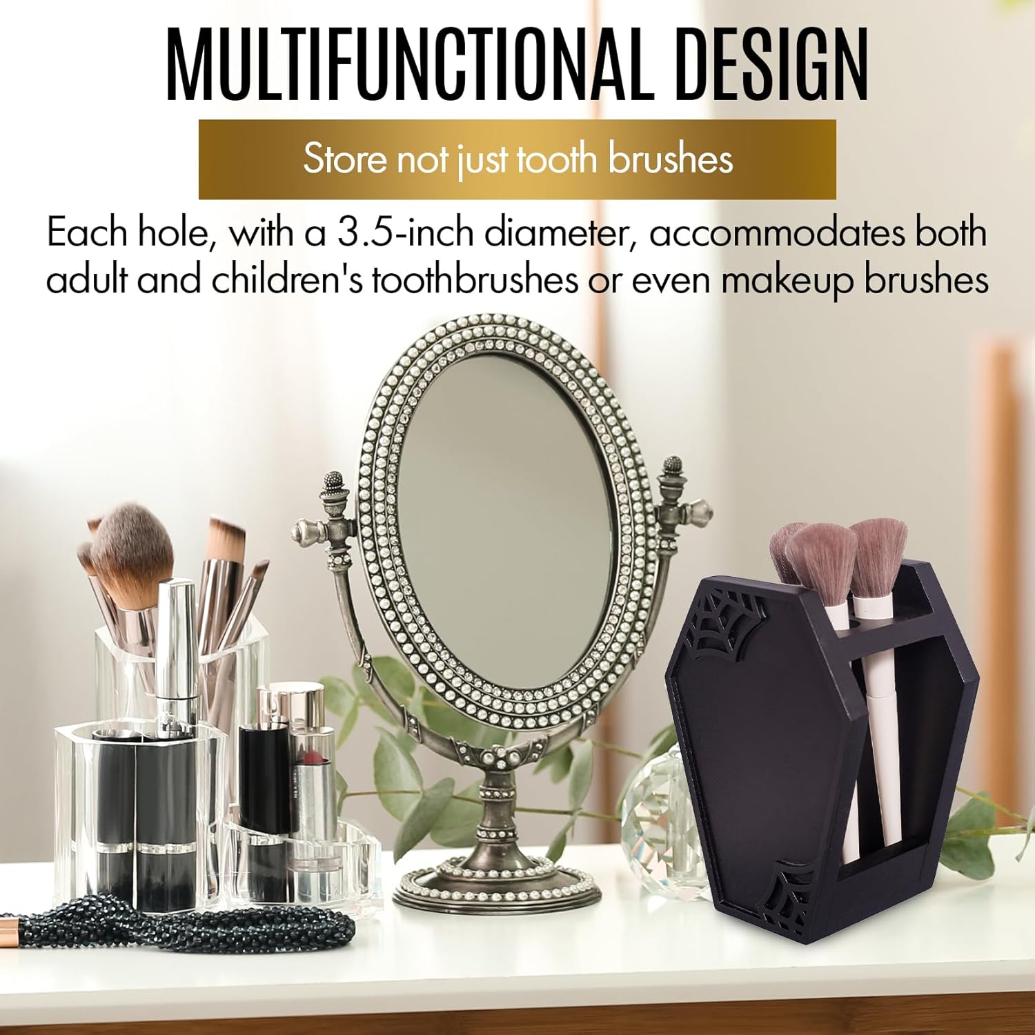 Gothic Black Wooden Coffin Toothbrush Holder for Kids and Adults, 6.5 Inch Capacity - Image 5