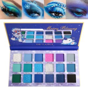 Blue Eyeshadow Palette, Christmas Bright Matte Shimmer Pink Purple Makeup Palette, 18 Colors Highly Pigmented Cool Toned Multichrome Make Up Pallet for Women Winter Gift, Long Last