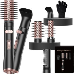 4 in 1 Rotating Hair Dryer Brush, Heated Hot Air Styling Blow Dryer Brush Thermal Round Brush Set with Auto Rotating 360° Fast Drying Multi-Temperature Settings Detachable Design