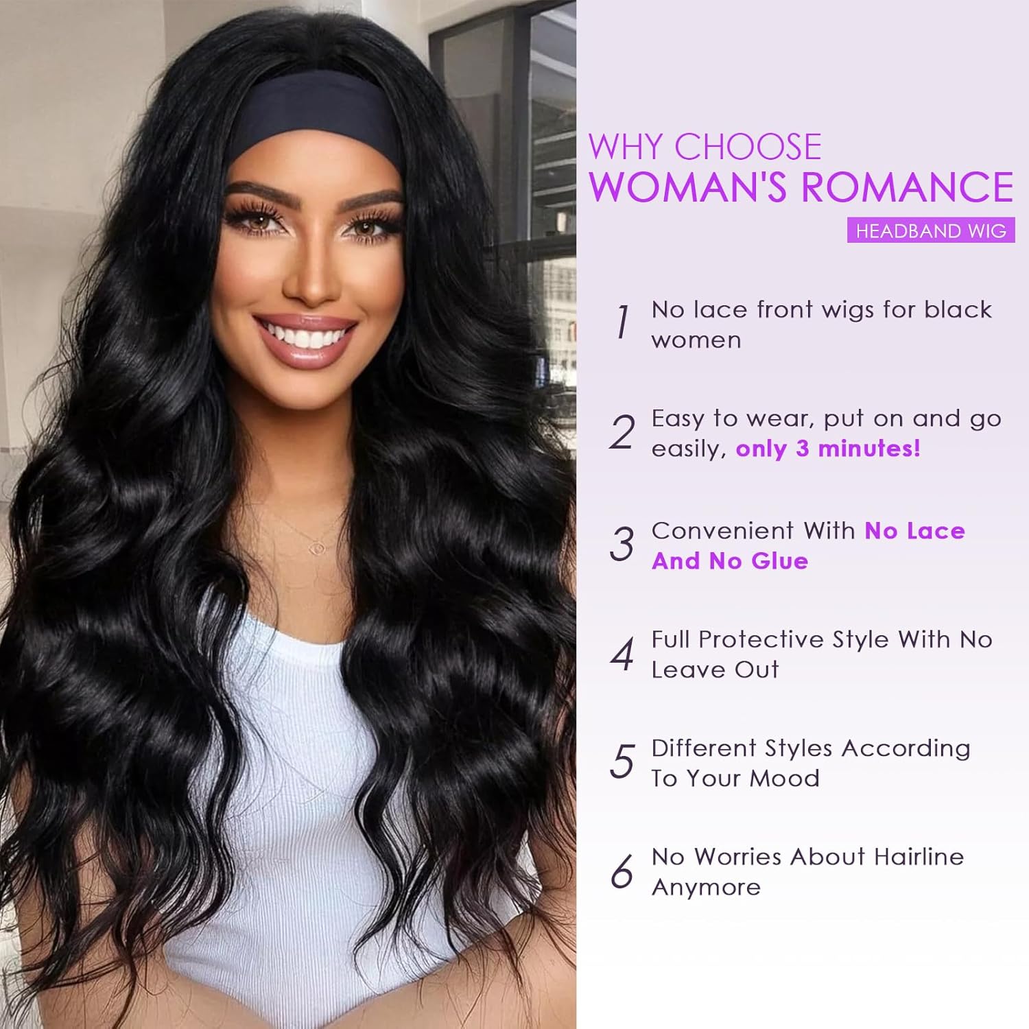 Body Wave Headband Wig for Black Women 18in Glueless Brazilian Virgin Human Hair 180% Density - Image 3