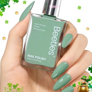 Beetles Green Nail Polish 1Pcs 15ml Fast Drying & Long Lasting Nail Polish Serene Oasis Green Nail Lacquer Finish Nail Art Design for Women
