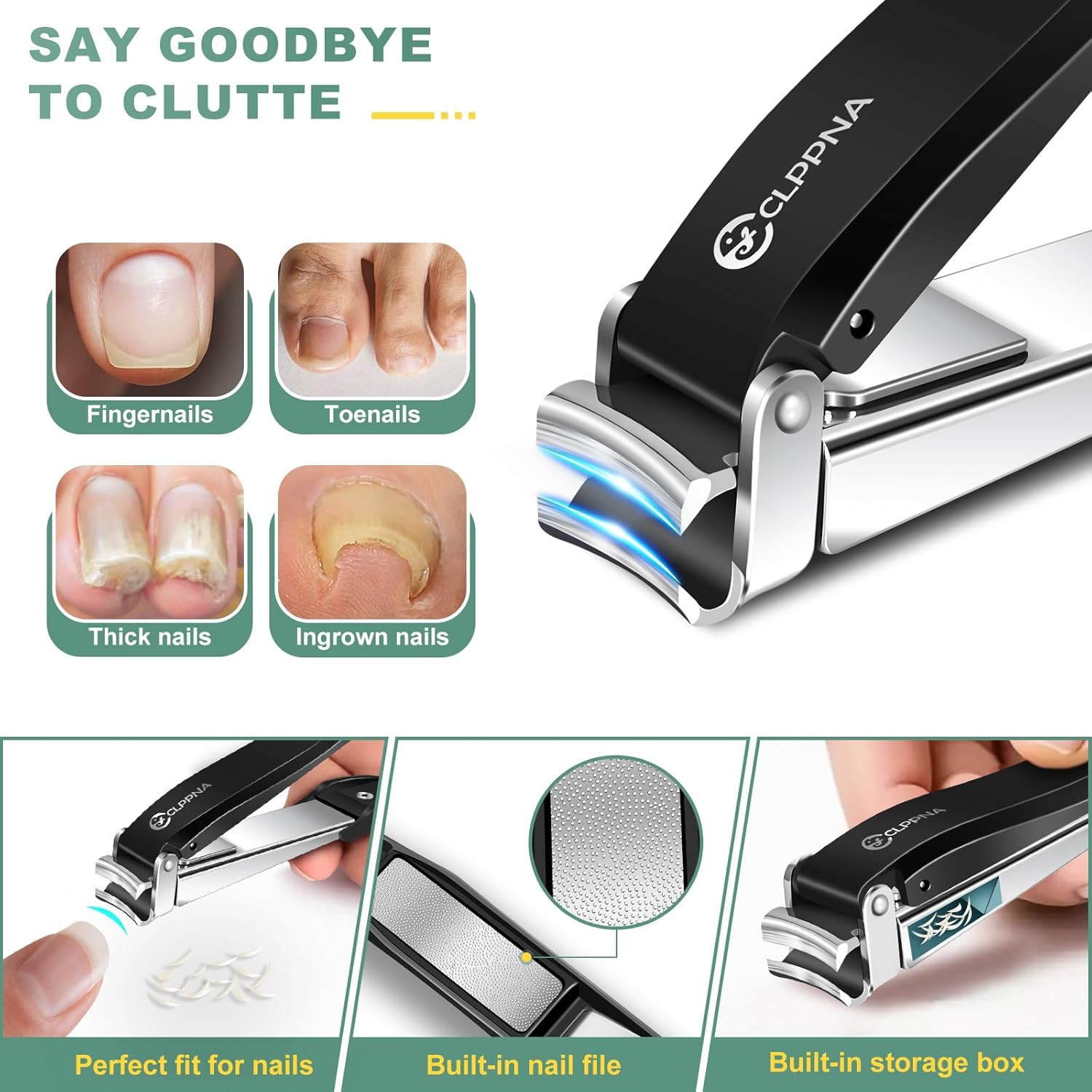 Heavy Duty Stainless Steel Nail Clippers for Men with Catcher, Fingernail and Toenail Cutter, Large Size - Image 5
