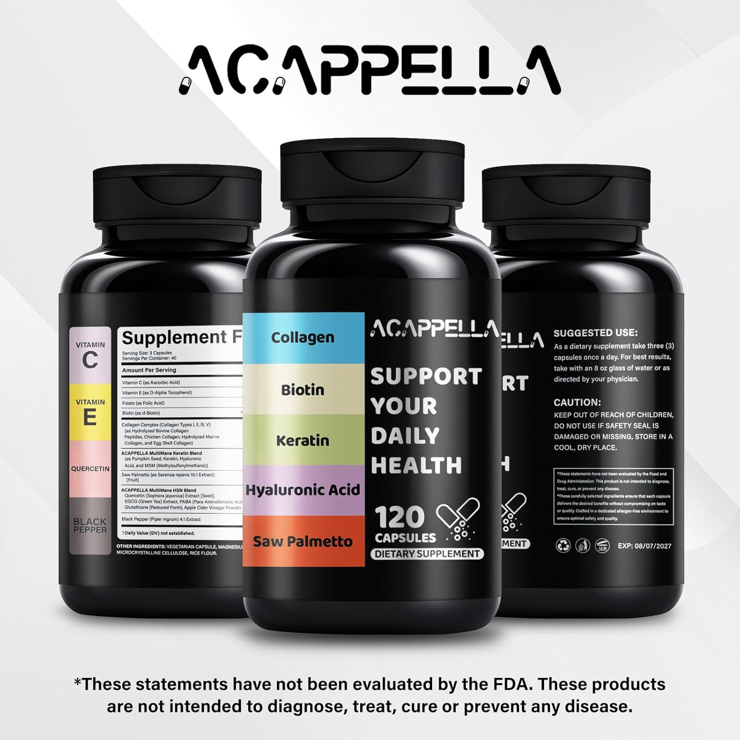 ACAPPELLA Hair Skin and Nails Vitamins with Collagen, Biotin, Keratin, and Hyaluronic Acid, 60 Capsules for Women - Image 6