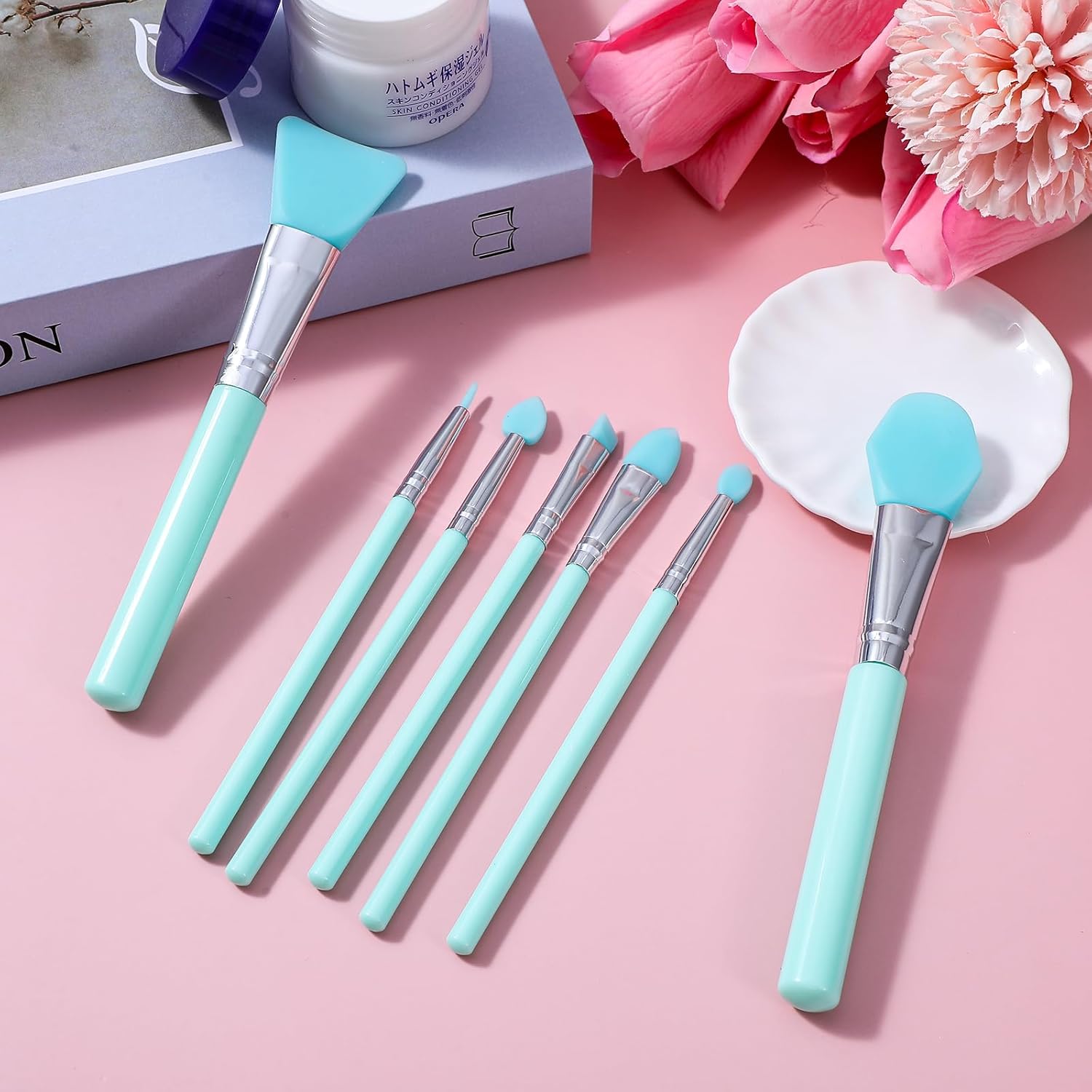 7-Piece Mint Green Silicone Brush Applicator Kit for Face Masks and UV Resin, Makeup Application - Image 7