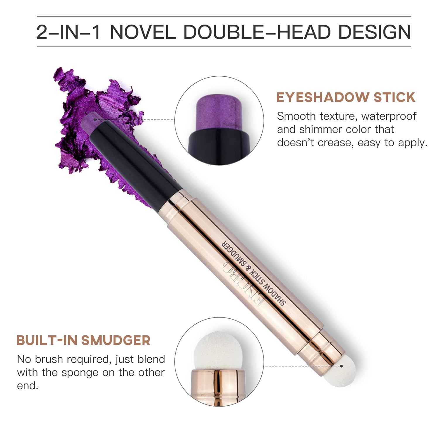Violet Shimmer Rotatable Cream Eye Shadow Stick with Soft Brush Applicator - Image 3