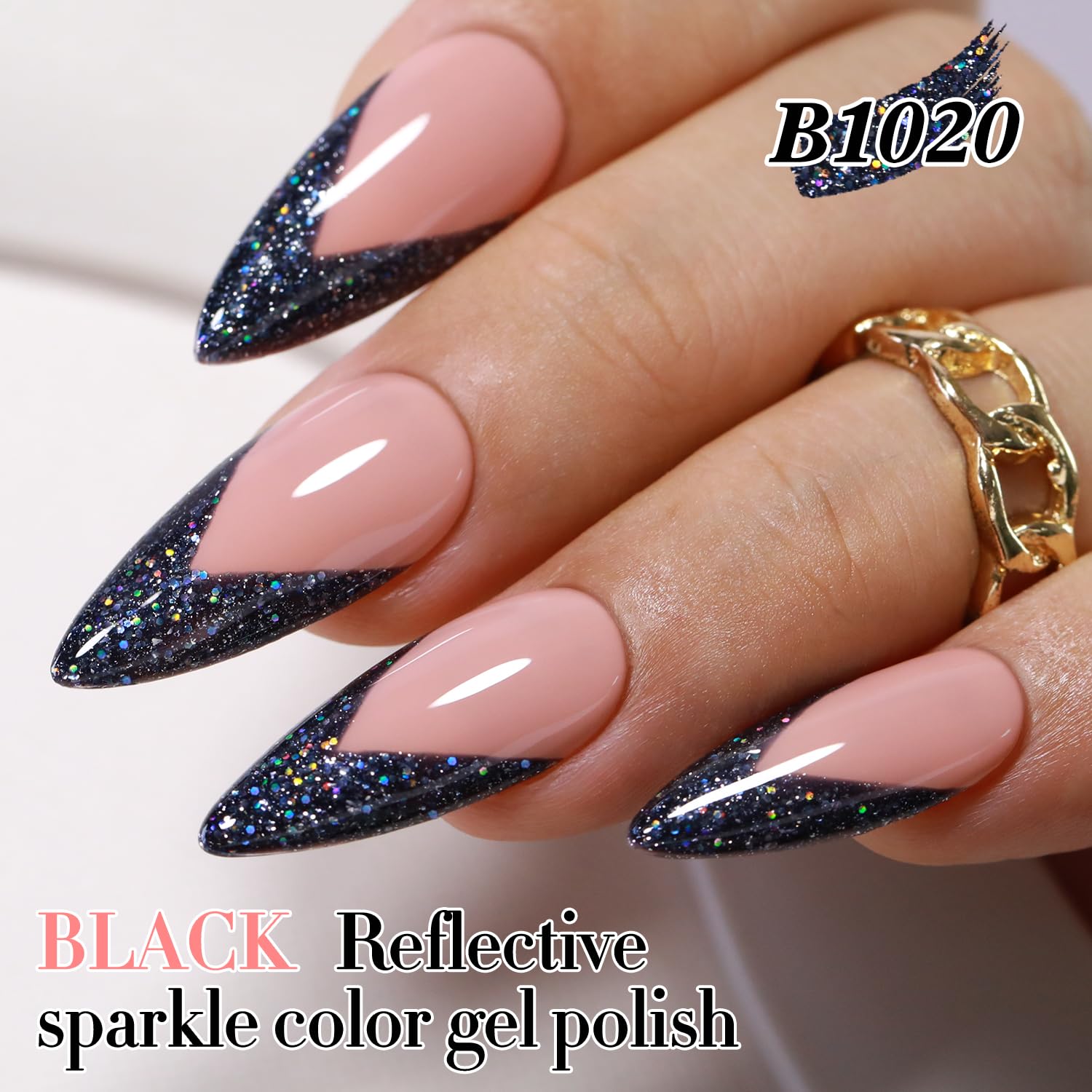 Double Rhythm 15ML Black Magnetic Glitter Shimmer Reflective Gel Polish for Nail Art - Image 3