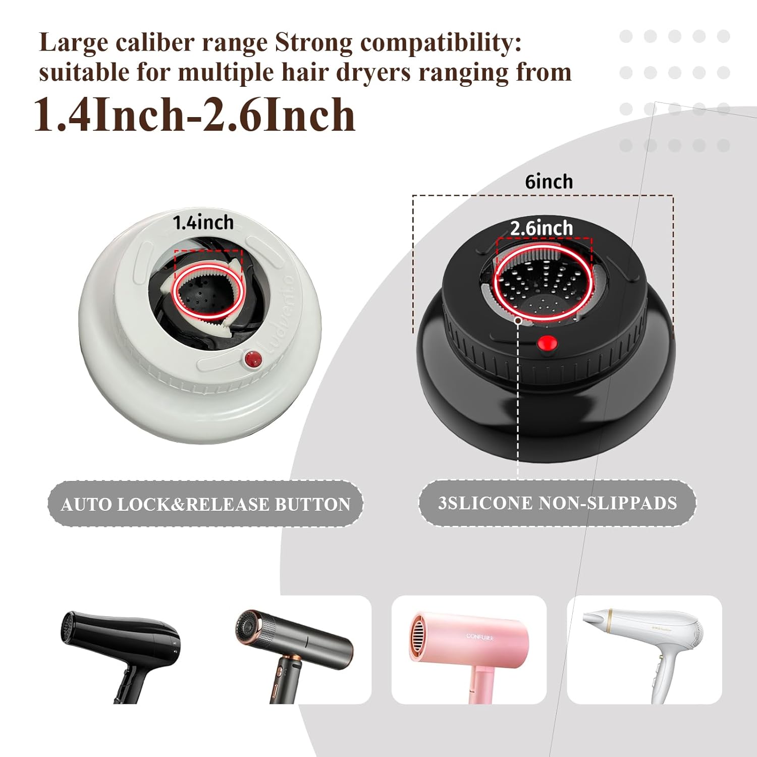 Universal Hair Diffuser Attachment for Hair Dryer, Fits 1.4-2.6 Inch Nozzles, White - Image 2