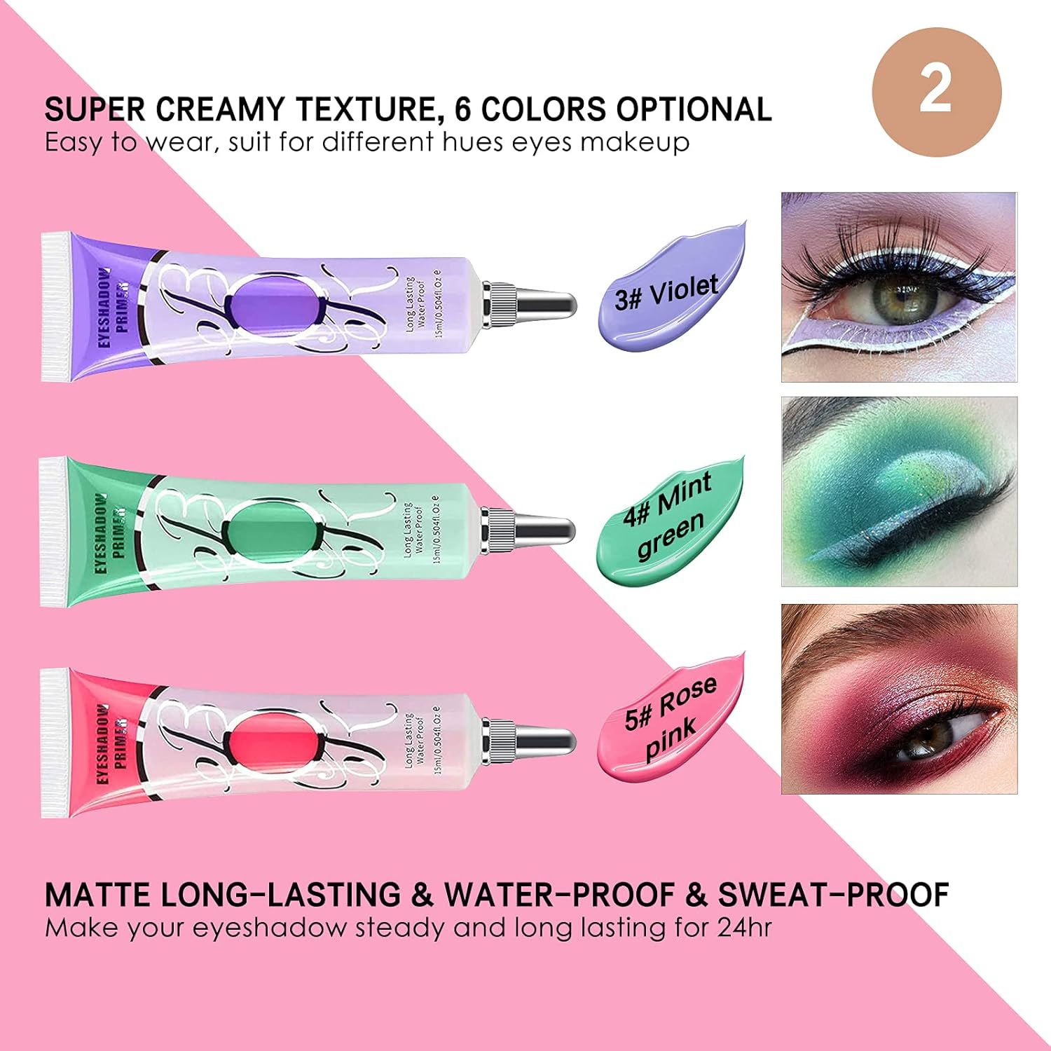 2 Pack Matte Eyeshadow Primer for Oily Lids Waterproof Long Lasting No Crease Makeup - Image 5