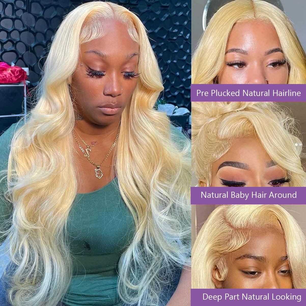 30 Inch 613 Blonde Body Wave 180% Density Glueless Human Hair Lace Front Wig - Image 5