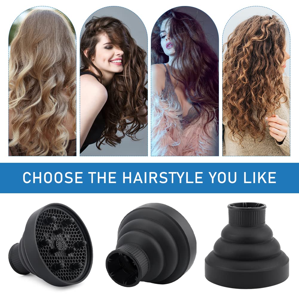 Black Foldable Portable Hair Dryer Diffuser Attachment for Travel, Fits 1.57-1.96 inch Nozzles - Image 6