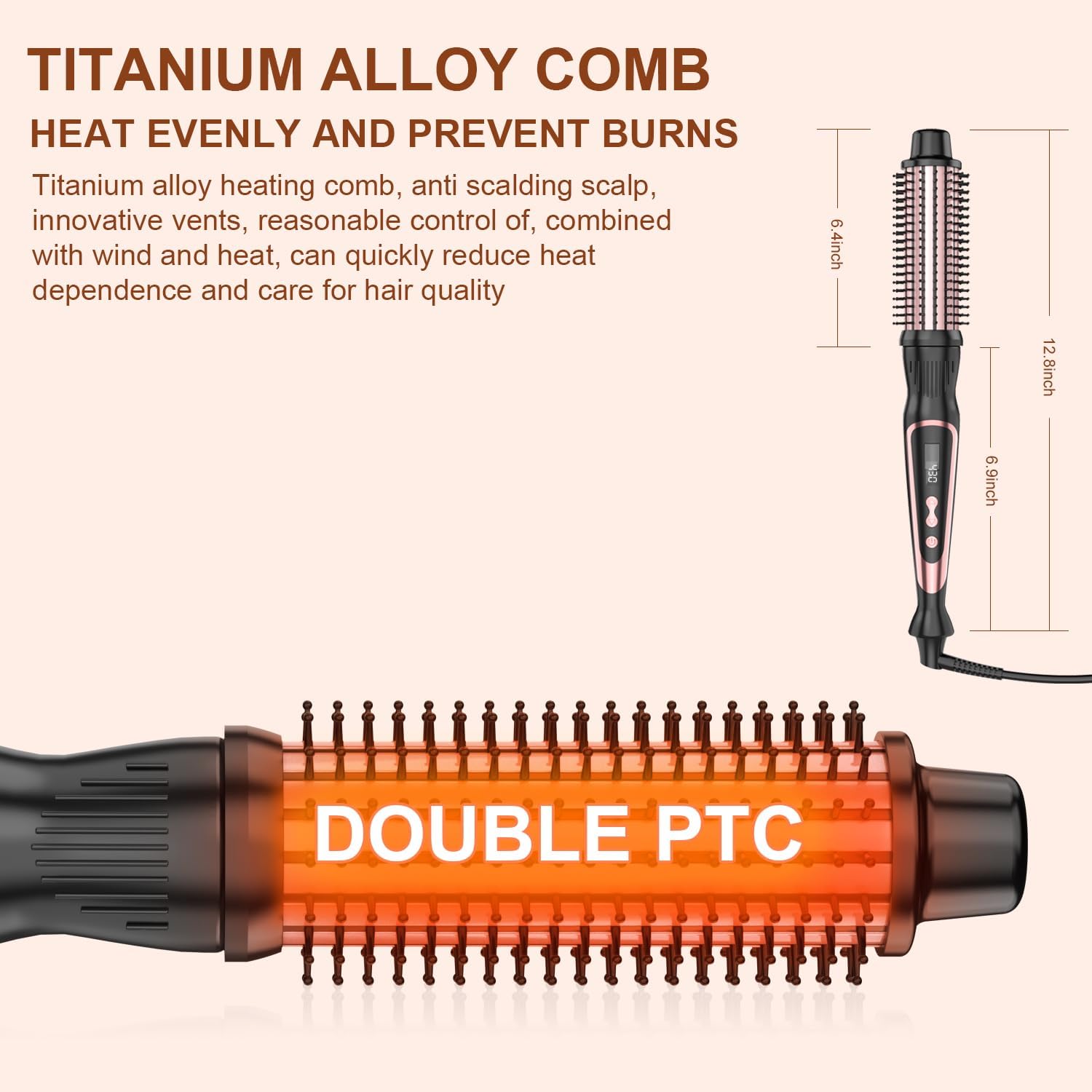 1.25 Inch Adjustable Temperature Heated Round Brush for Smooth Curls Travel-Friendly - Image 6