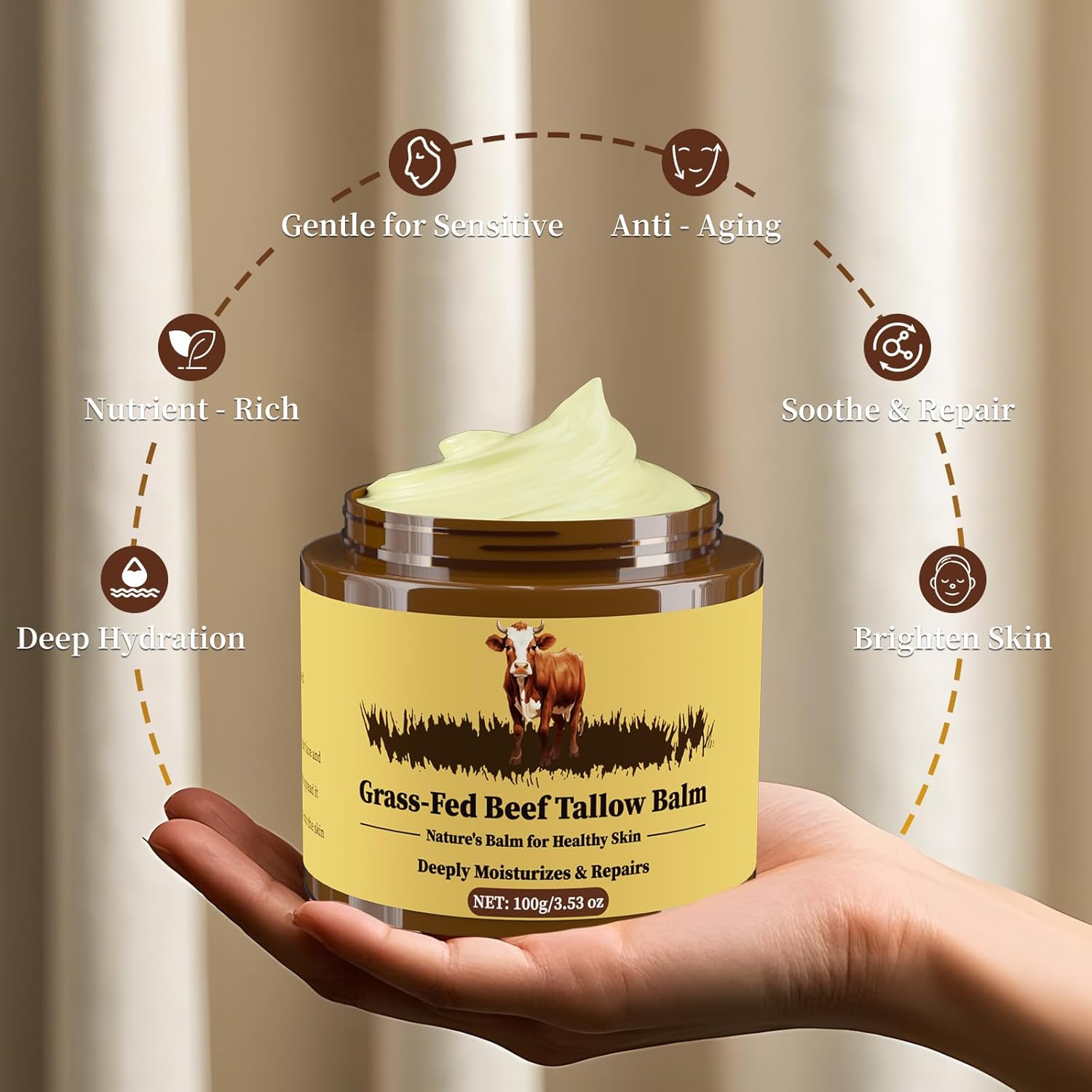 Organic Beef Tallow and Honey Facial Moisturizer Cream 3.53oz for All Skin Types - Image 4