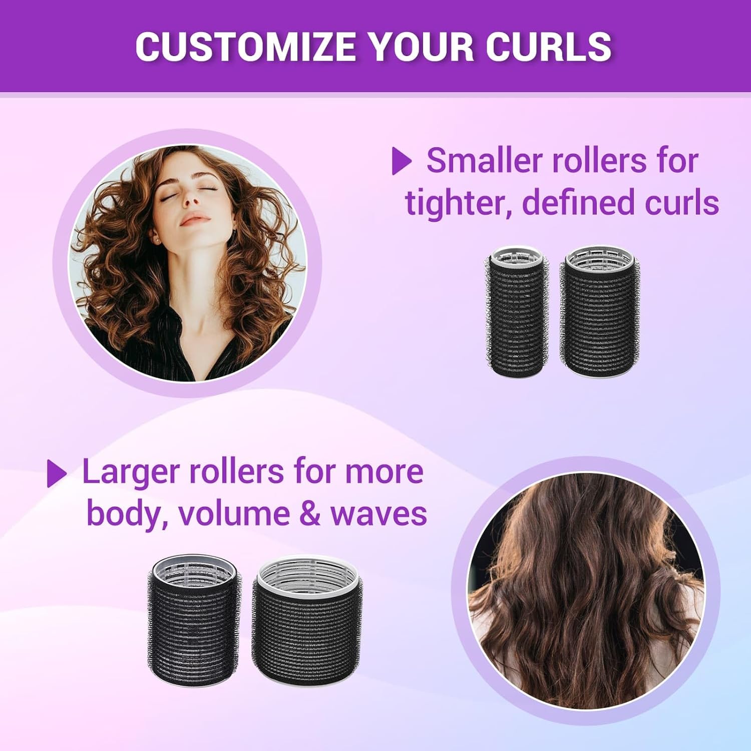 50 Piece Hair Curlers Set with 24 Self Grip Rollers in 4 Sizes and 24 Clips - Image 4