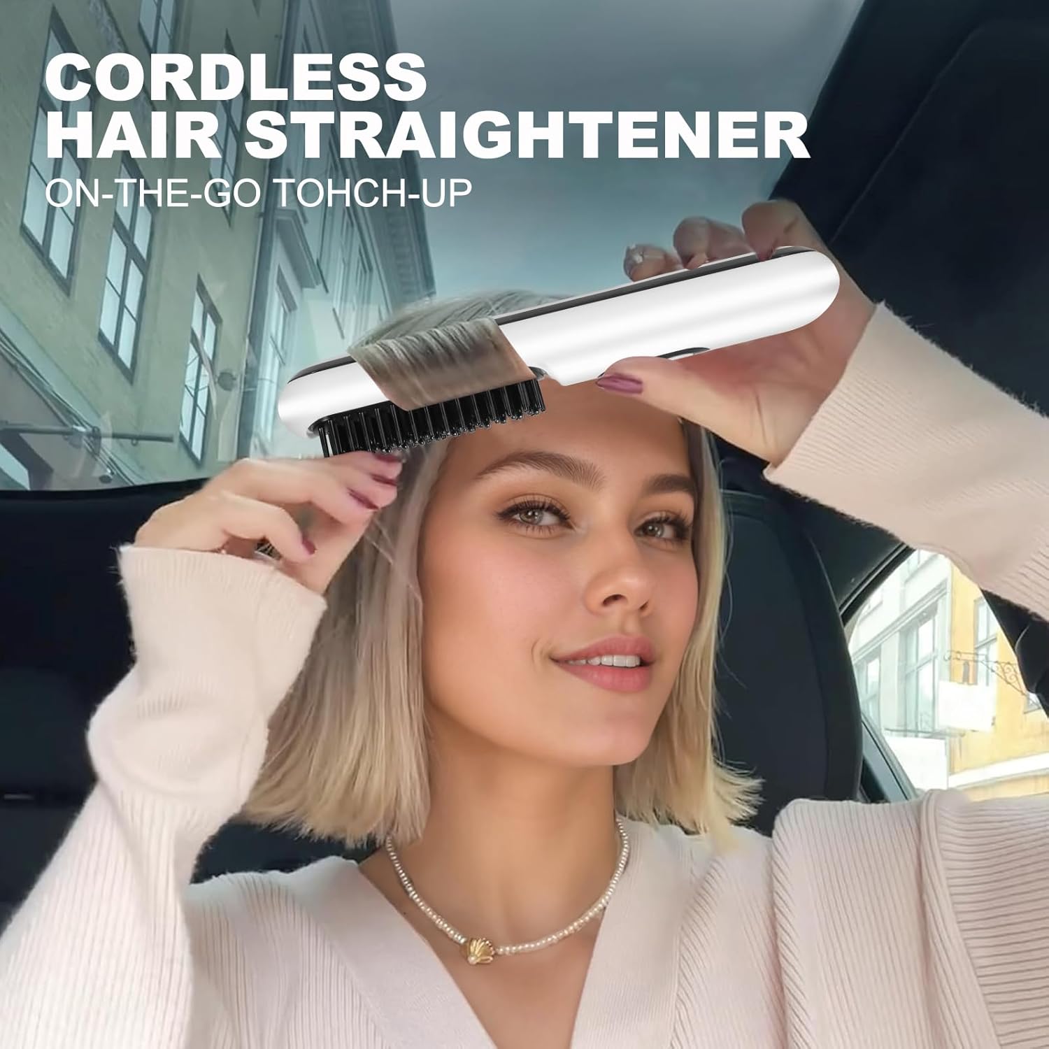 JIAN YA NA Mini Portable Cordless Hair Straightener Brush, USB Rechargeable, 1.69 Inch Width, White - Image 2