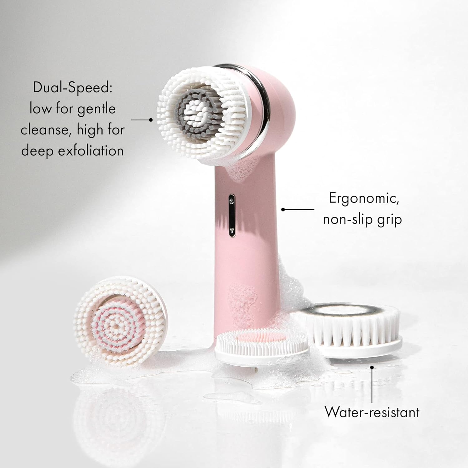 Vanity Planet Raedia 2.0 Pink Facial Cleansing Brush with 4 Brush Heads Water-Resistant - Image 5
