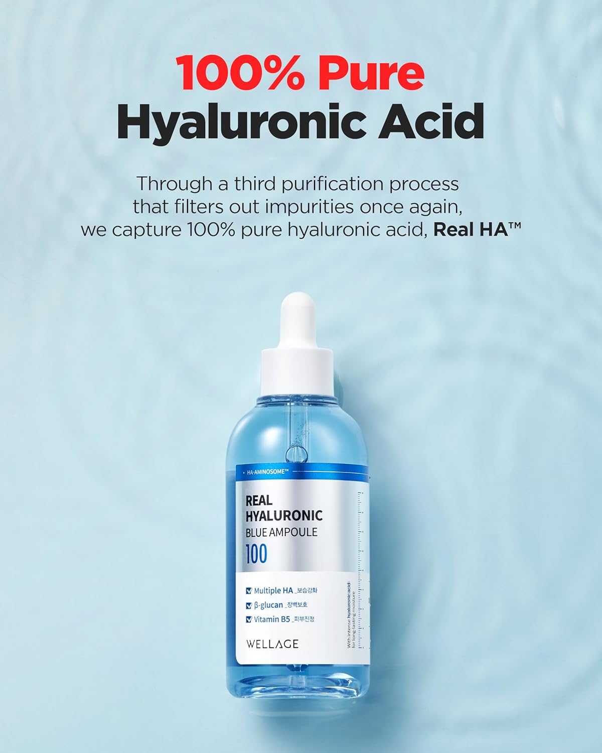 WELLAGE Real Hyaluronic Blue Ampoule 100ml Fragrance Free Hydrating Serum for Sensitive Skin - Image 6