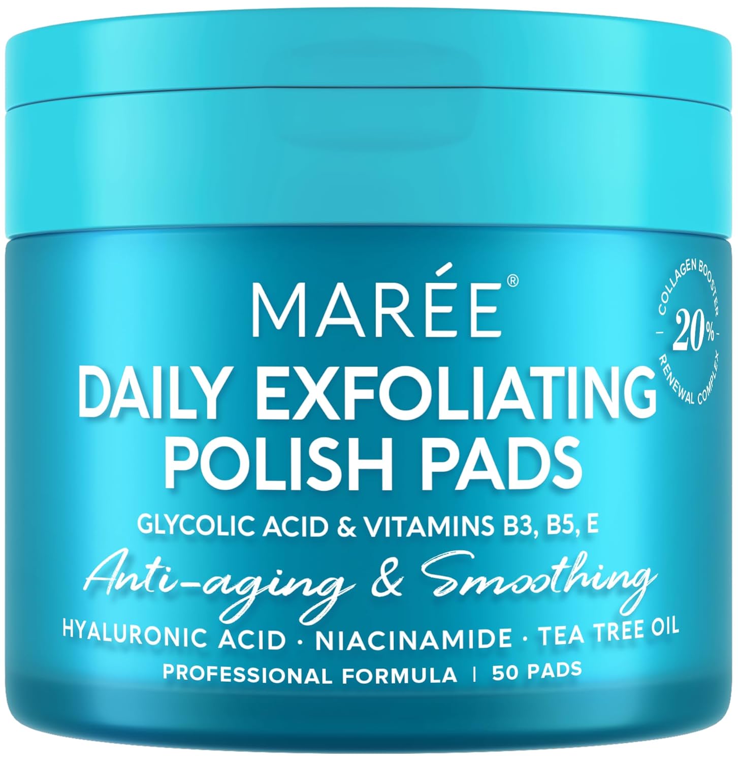MAREE Glycolic Acid Polishes - Toner Pads for Face Cleansing - Tea Tree Oil, Salicylic Acid & Vitamins E, B3, B5 - Facial Peel & Radiance Deep Cleaning Effect - 50 Count