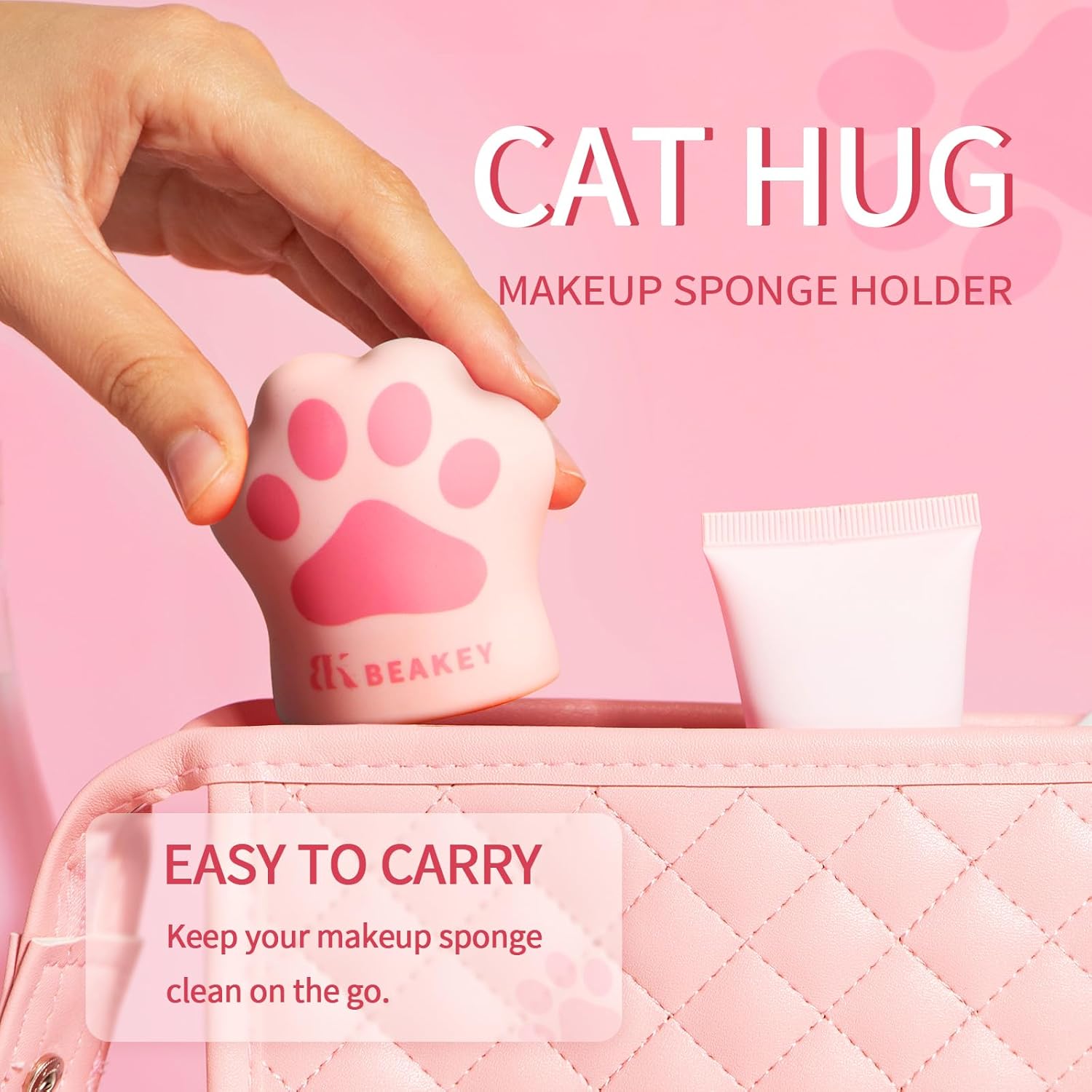 BEAKEY Cat Hug Silicone Makeup Sponge Holder with Vent for Quick Drying - Pink - Image 2