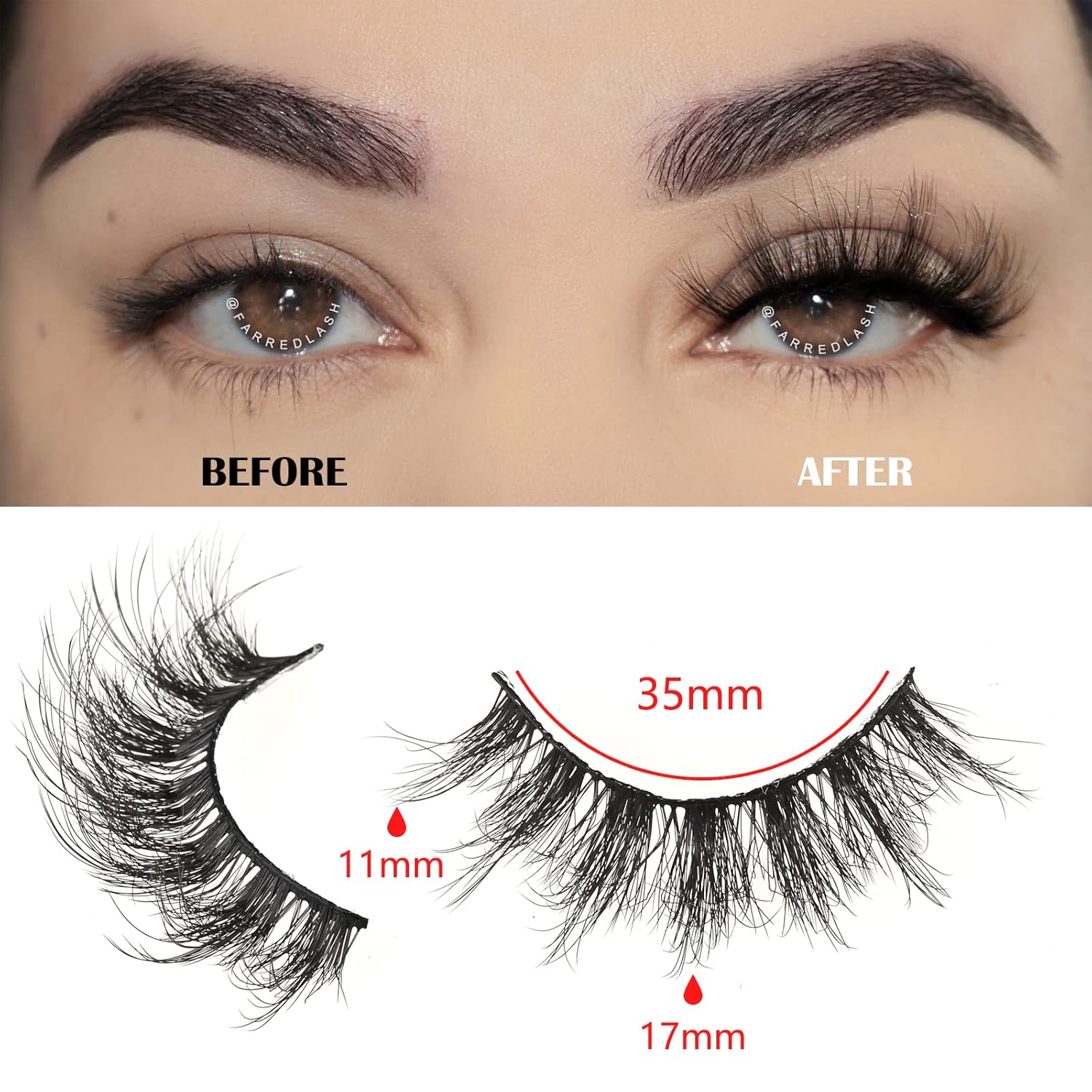 FARRED Natural Short Wispy Mink Volume False Eyelashes Pack of 10 Pairs - Image 3