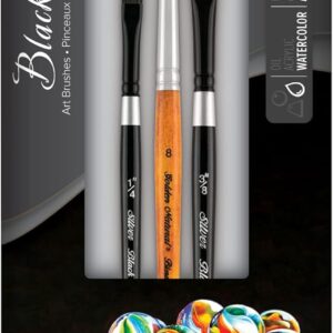 Silver Brush Limited WC-3206s Black Velvet Essential Brush Strokes Set, Premium Paintbrushes for Watercolor, Gouache, Inks, & Dyes, Set of 3, Round, Oval Wash, and Dagger Striper Brushes, Short Handle