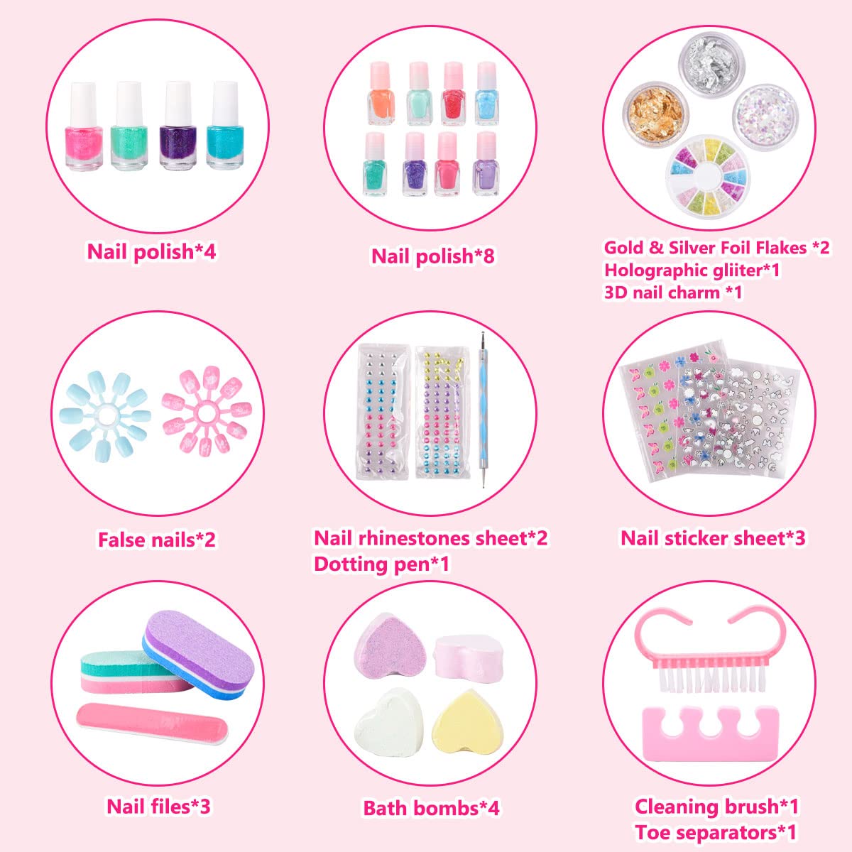 34-Piece Non-Toxic Nail Art Kit for Girls with Polish and Design Tools - Image 2