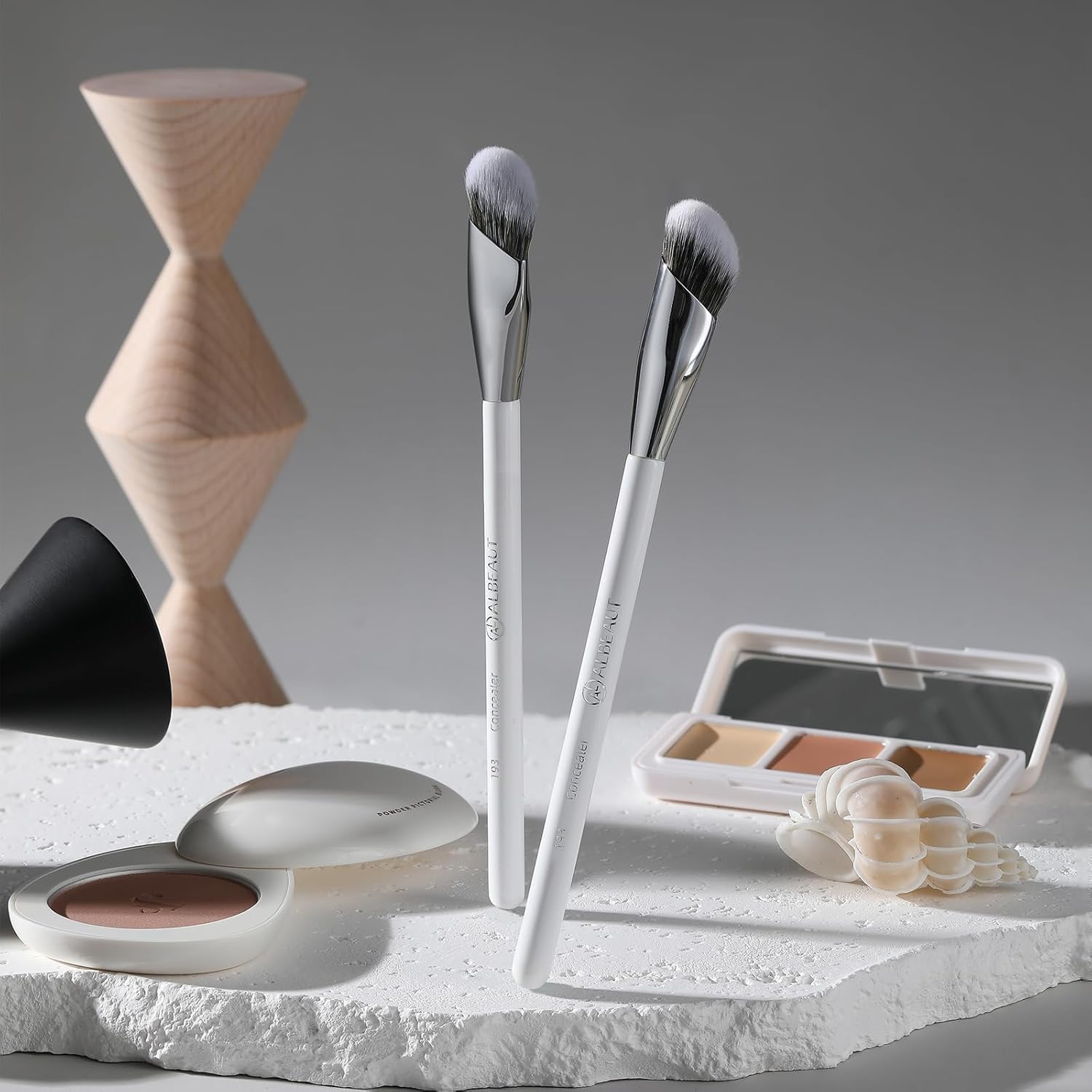 2 Piece Angled Makeup Brush Set for Liquid Foundation Cream and Eyeshadow Blending - Image 8